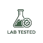 Lab tested icon with a beaker and check mark on a white background